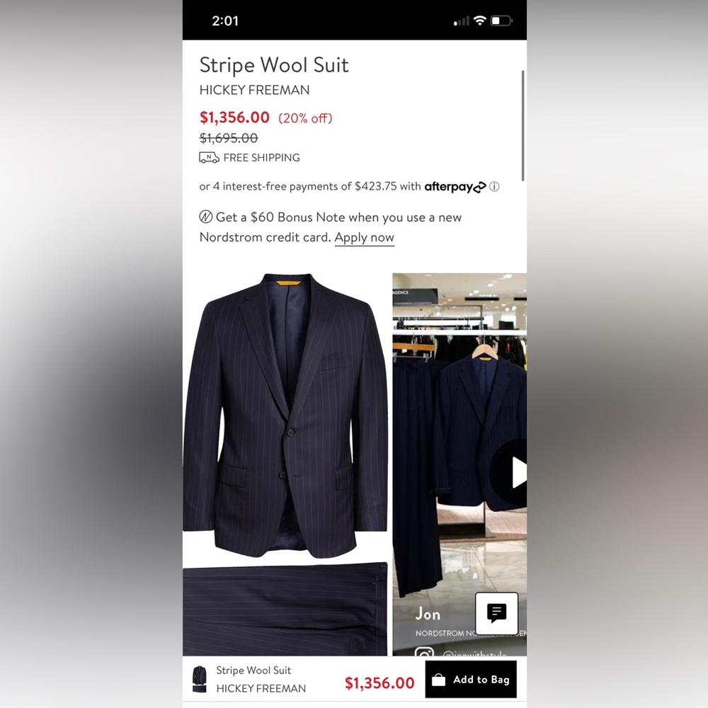 Men’s hickey freeman pinstripe suit coat